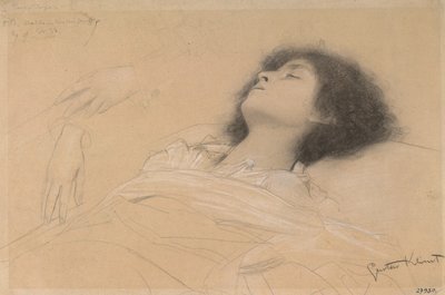 Chica reclinada y dos estudios de manos de Gustav Klimt
